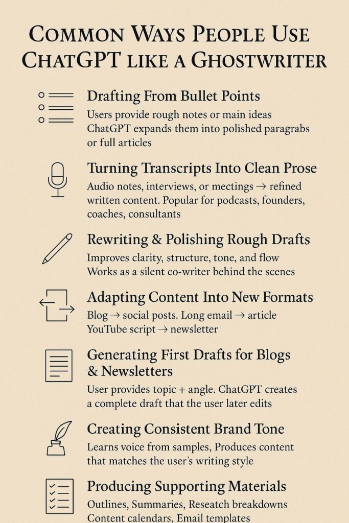 COOMON WAYS PEOPLEUSE CHATGPT LIKE GHOSTWRITER