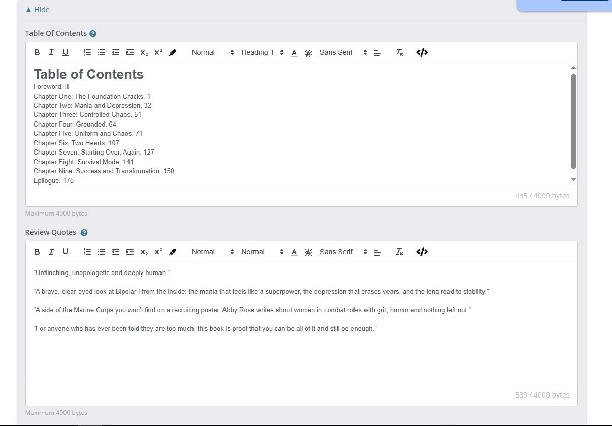ingram table of contents and review quotes